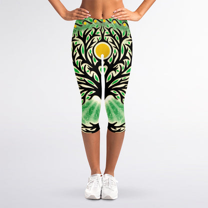 Sun And Moon Yggdrasil Print Women's Capri Leggings