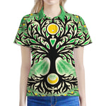 Sun And Moon Yggdrasil Print Women's Polo Shirt