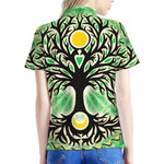Sun And Moon Yggdrasil Print Women's Polo Shirt