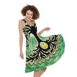 Sun And Moon Yggdrasil Print Women's Sleeveless Dress