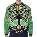 Sun And Moon Yggdrasil Print Zip Sleeve Bomber Jacket