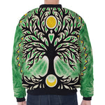 Sun And Moon Yggdrasil Print Zip Sleeve Bomber Jacket