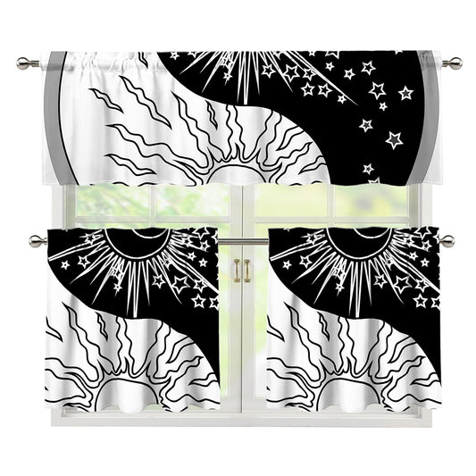 Sun And Moon Yin Yang Print 3 Piece Kitchen Curtains
