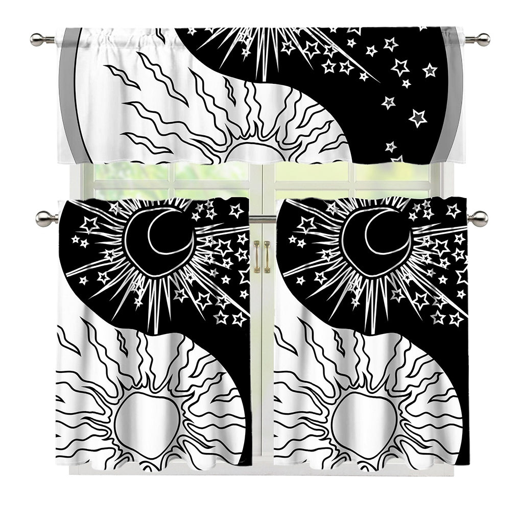Sun And Moon Yin Yang Print 3 Piece Kitchen Curtains