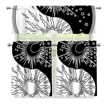 Sun And Moon Yin Yang Print 3 Piece Kitchen Curtains