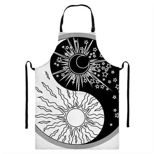 Sun And Moon Yin Yang Print Bib Apron With Pocket
