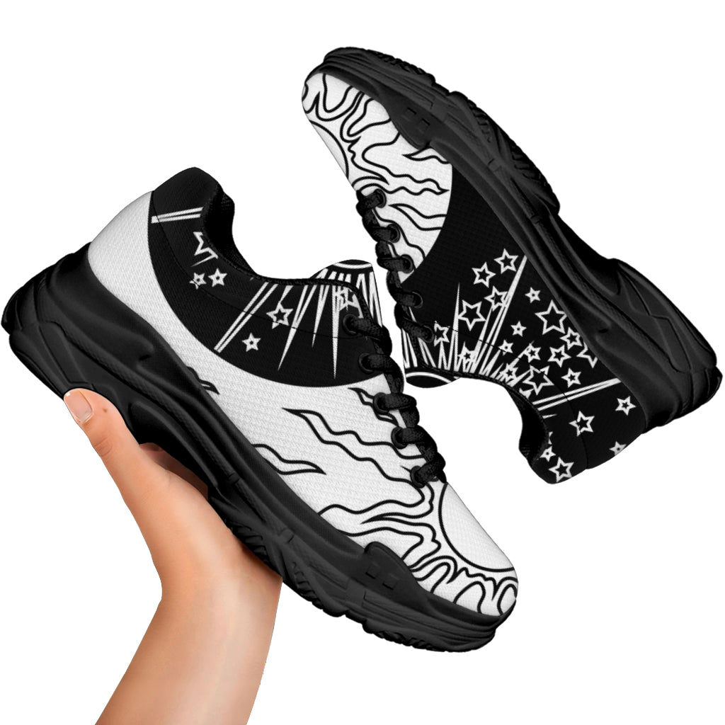 Sun And Moon Yin Yang Print Black Chunky Shoes