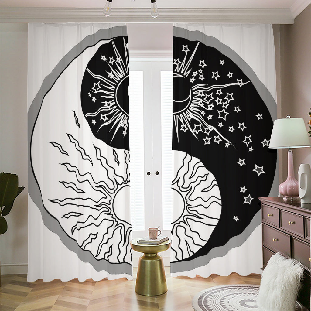 Sun And Moon Yin Yang Print Blackout Pencil Pleat Curtains