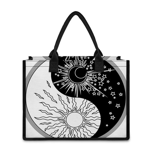 Sun And Moon Yin Yang Print Canvas Tote Bag