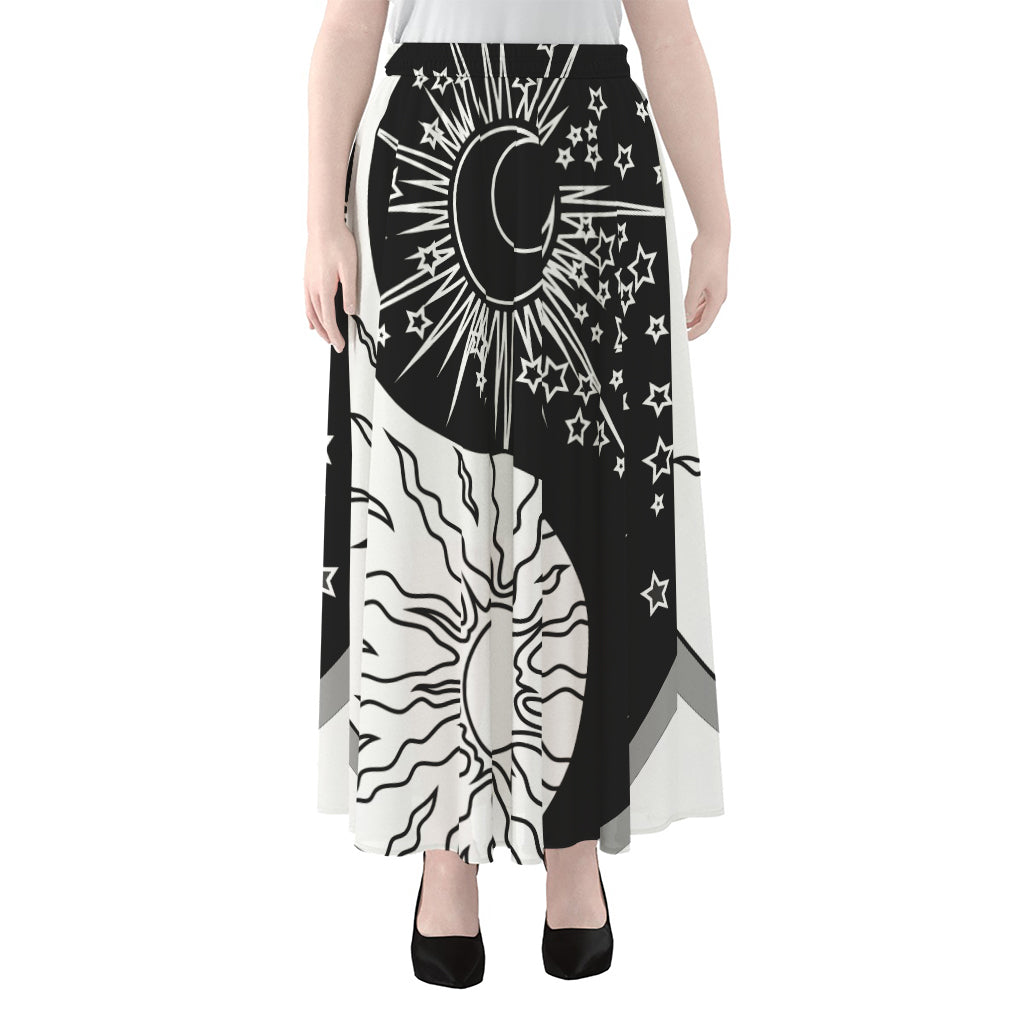 Sun And Moon Yin Yang Print Chiffon Maxi Skirt