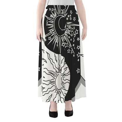 Sun And Moon Yin Yang Print Chiffon Maxi Skirt