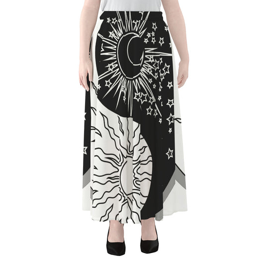 Sun And Moon Yin Yang Print Chiffon Maxi Skirt