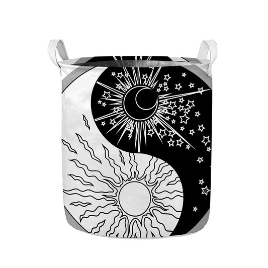 Sun And Moon Yin Yang Print Collapsible Laundry Basket