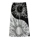 Sun And Moon Yin Yang Print Cotton Front Slit Maxi Skirt