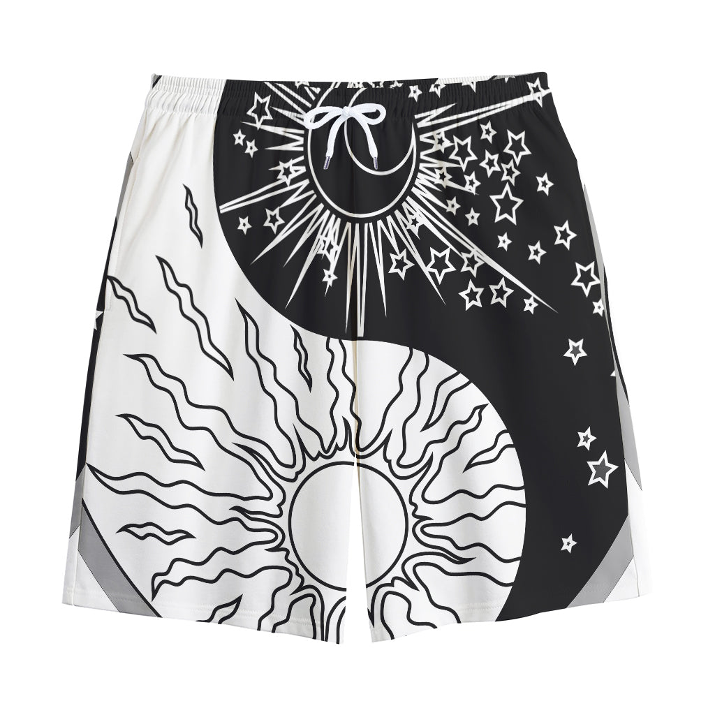 Sun And Moon Yin Yang Print Cotton Shorts