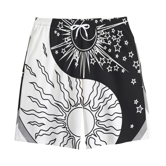 Sun And Moon Yin Yang Print Cotton Shorts