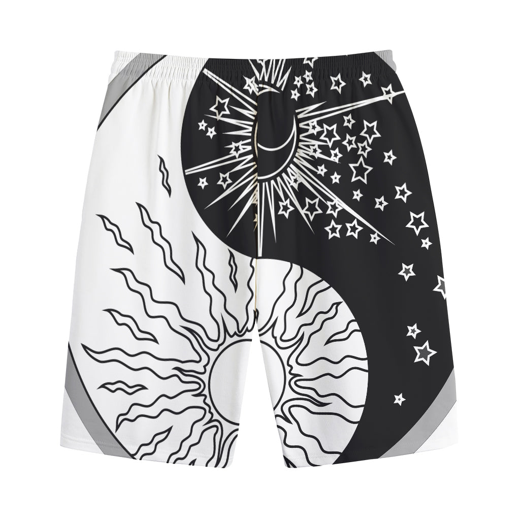 Sun And Moon Yin Yang Print Cotton Shorts