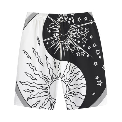 Sun And Moon Yin Yang Print Cotton Shorts