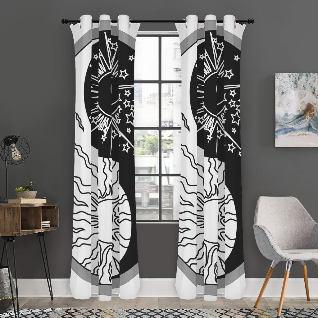 Sun And Moon Yin Yang Print Curtain
