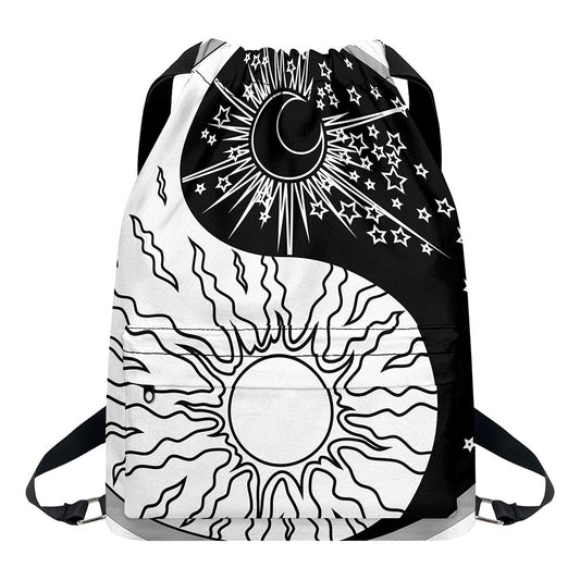 Sun And Moon Yin Yang Print Drawstring Backpack
