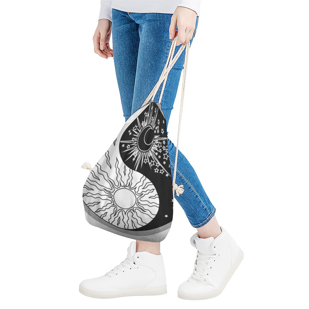 Sun And Moon Yin Yang Print Drawstring Bag