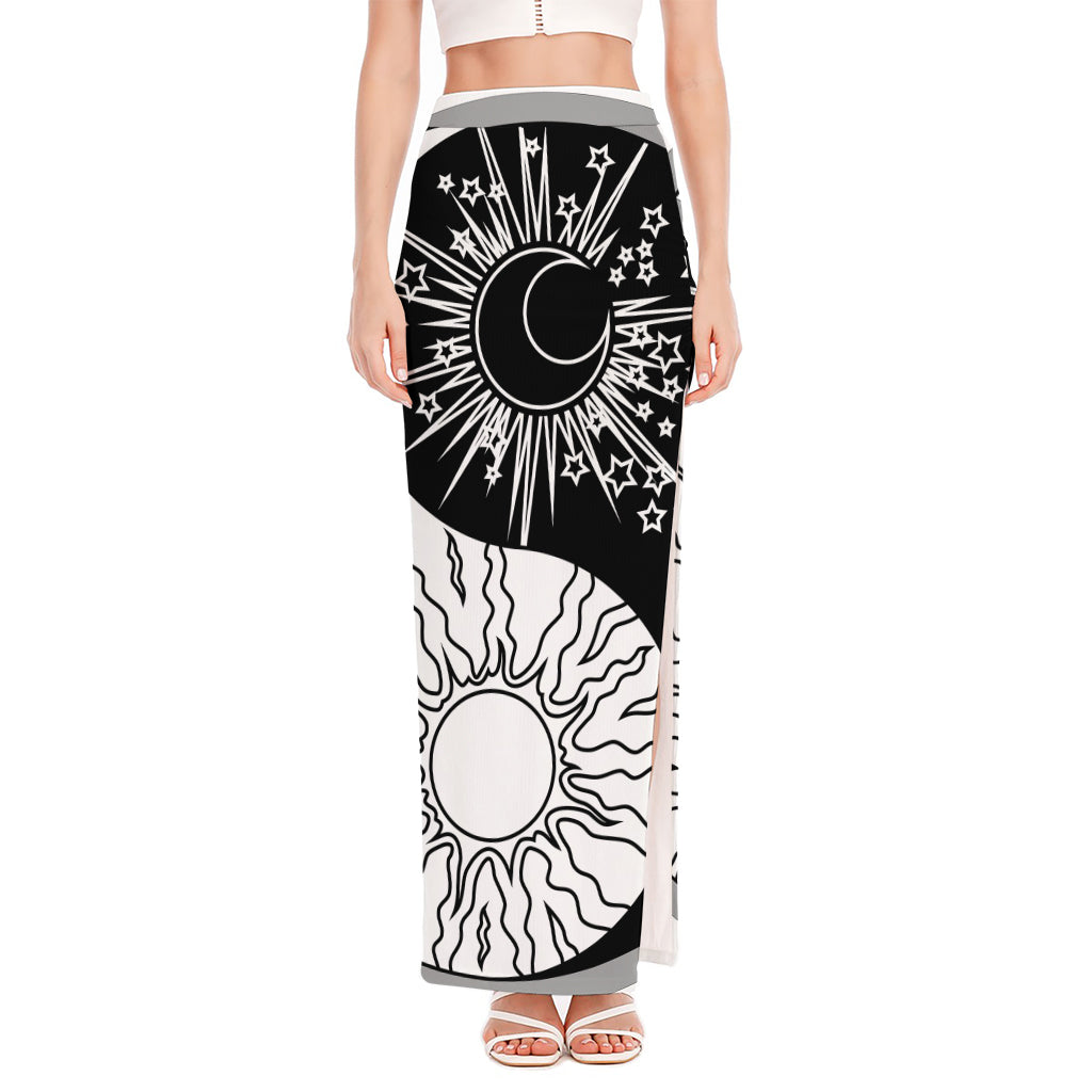 Sun And Moon Yin Yang Print High Slit Maxi Skirt