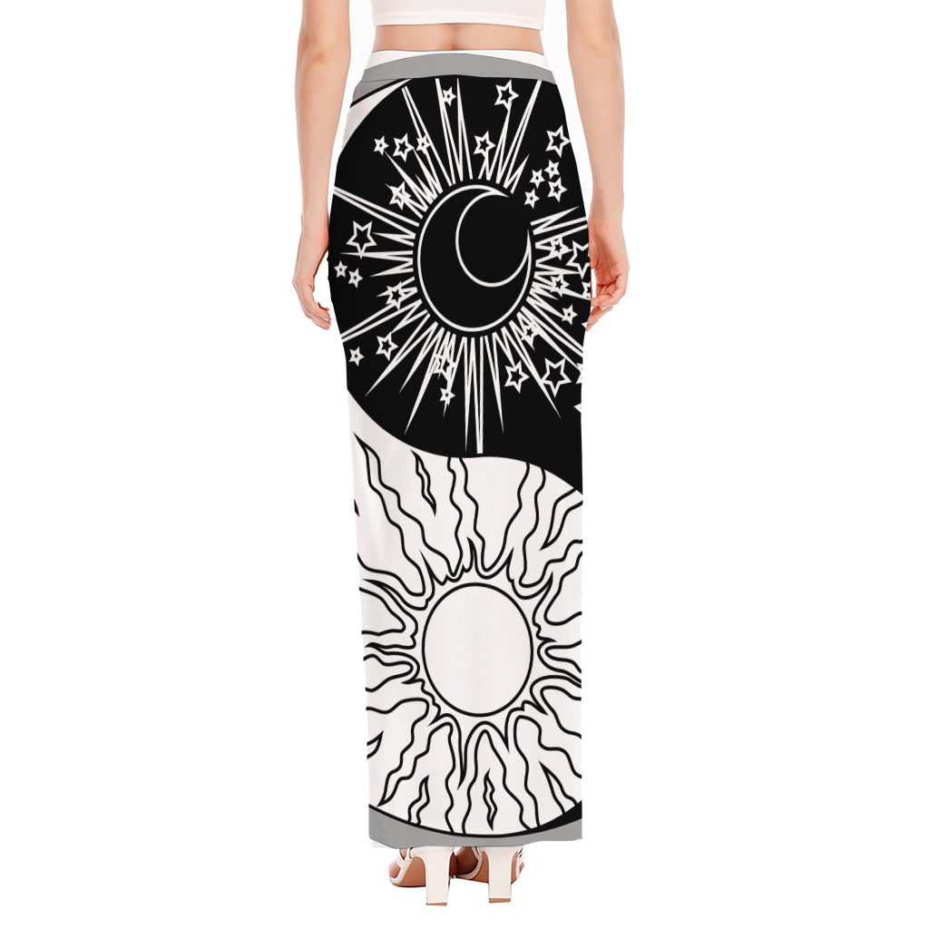 Sun And Moon Yin Yang Print High Slit Maxi Skirt