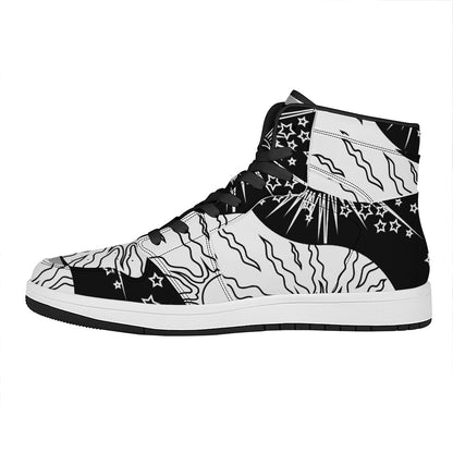 Sun And Moon Yin Yang Print High Top Leather Sneakers