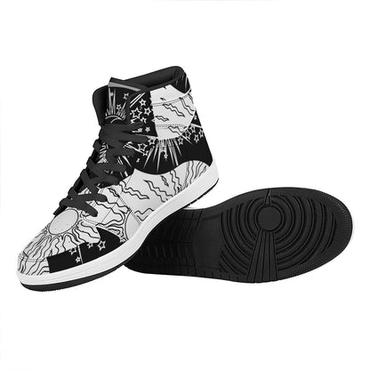 Sun And Moon Yin Yang Print High Top Leather Sneakers