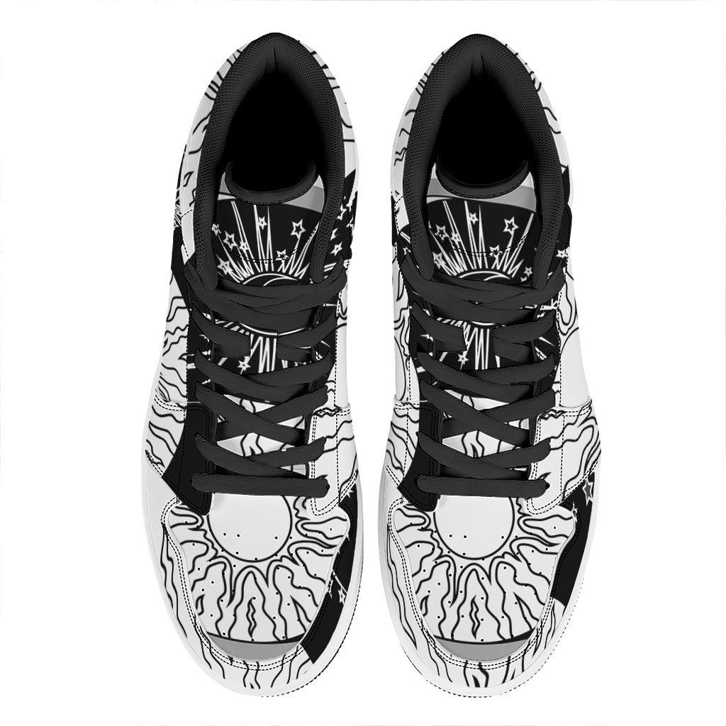 Sun And Moon Yin Yang Print High Top Leather Sneakers