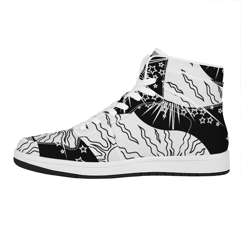Sun And Moon Yin Yang Print High Top Leather Sneakers