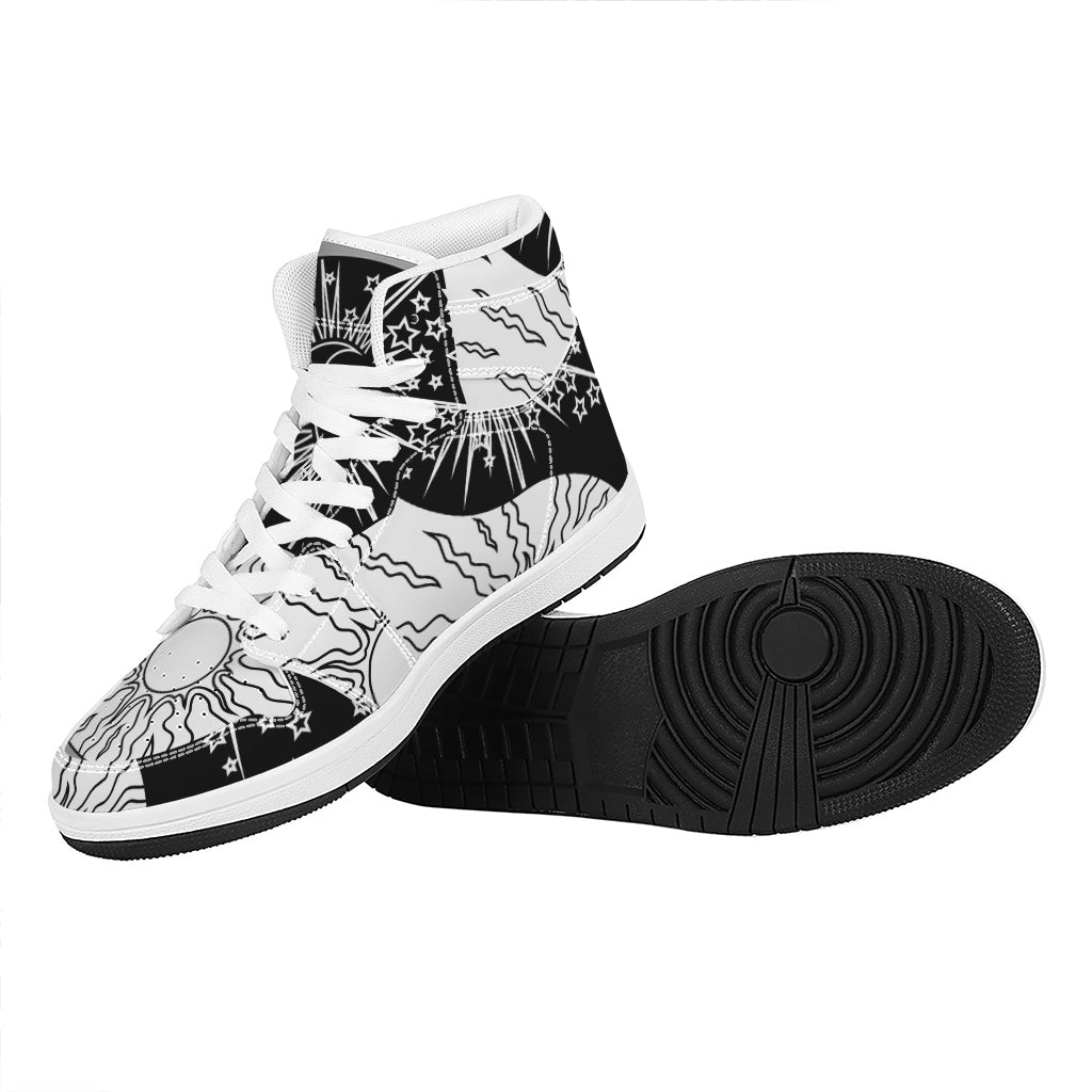 Sun And Moon Yin Yang Print High Top Leather Sneakers