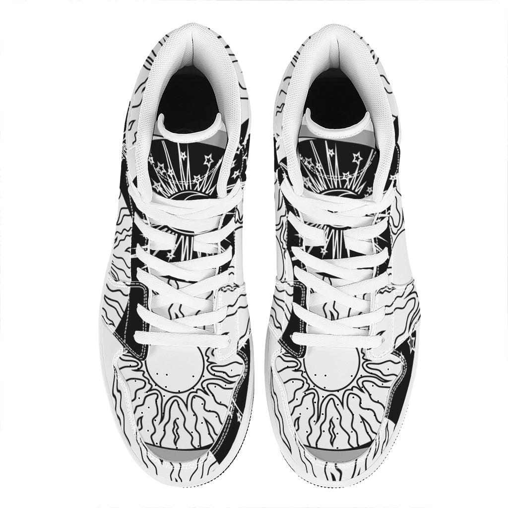 Sun And Moon Yin Yang Print High Top Leather Sneakers