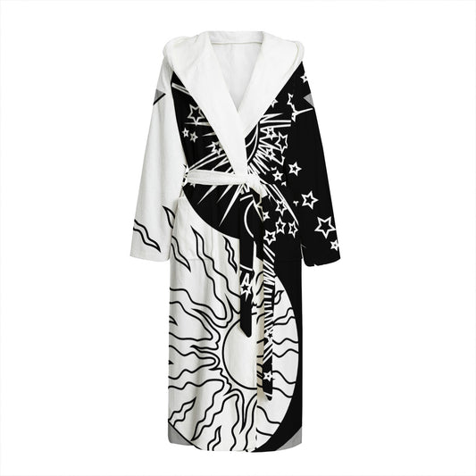 Sun And Moon Yin Yang Print Hooded Bathrobe
