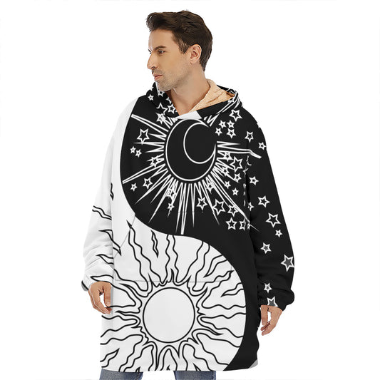 Sun And Moon Yin Yang Print Hoodie Blanket