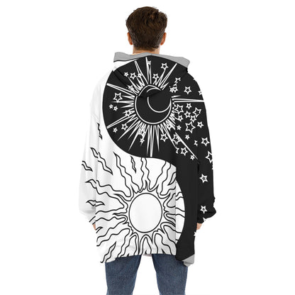Sun And Moon Yin Yang Print Hoodie Blanket