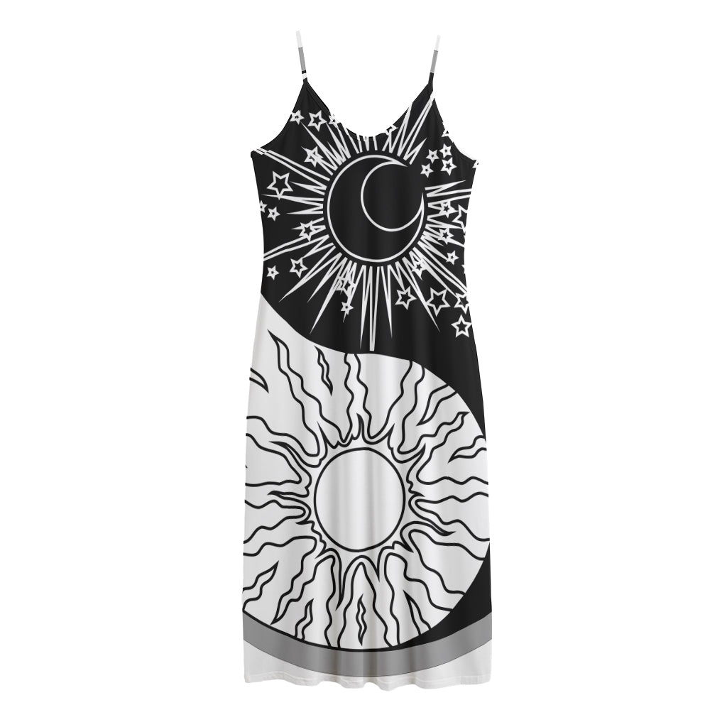 Sun And Moon Yin Yang Print Jersey Midi Cami Dress