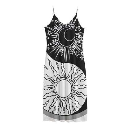 Sun And Moon Yin Yang Print Jersey Midi Cami Dress