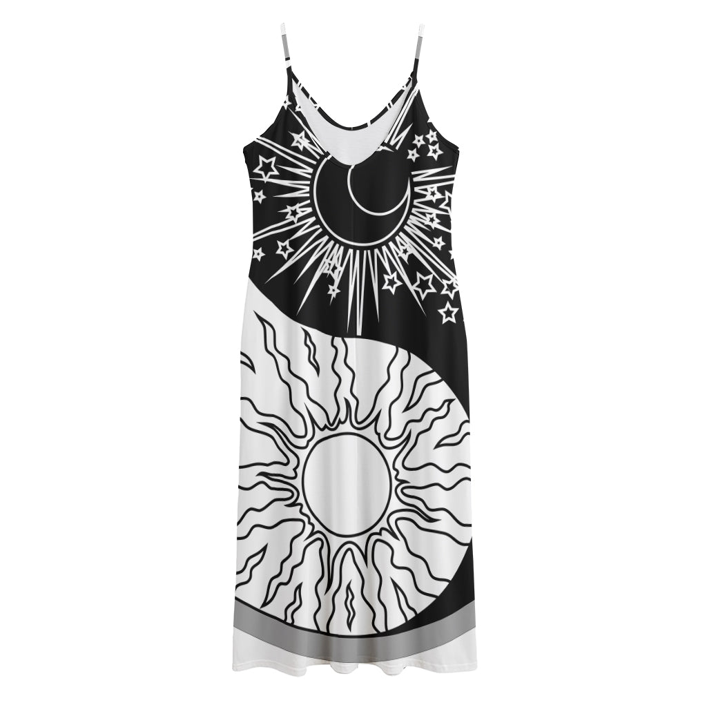 Sun And Moon Yin Yang Print Jersey Midi Cami Dress