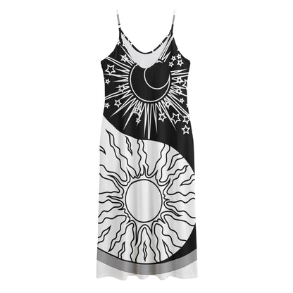 Sun And Moon Yin Yang Print Jersey Midi Cami Dress