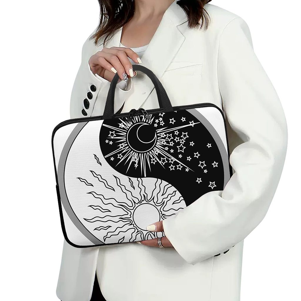 Sun And Moon Yin Yang Print Laptop Sleeve With Handle