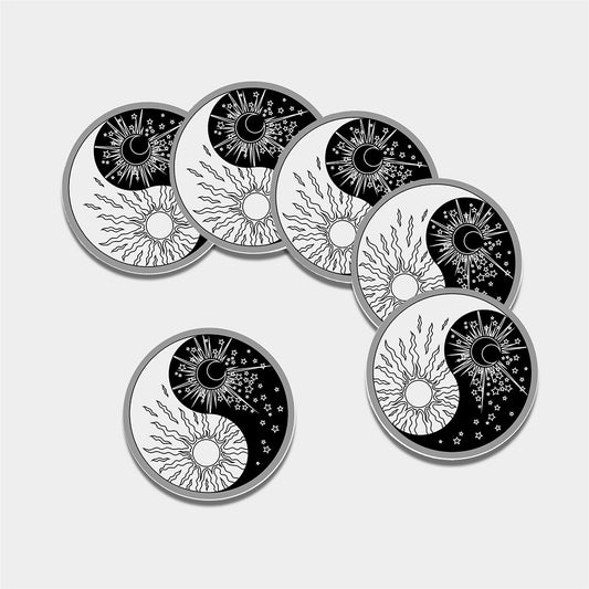 Sun And Moon Yin Yang Print Leather Coaster Set