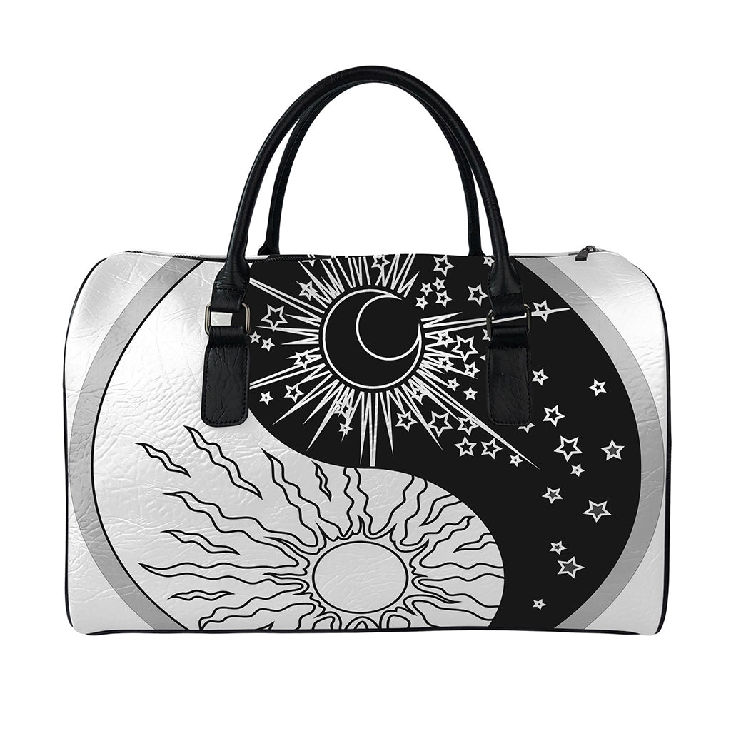 Sun And Moon Yin Yang Print Leather Duffle Bag