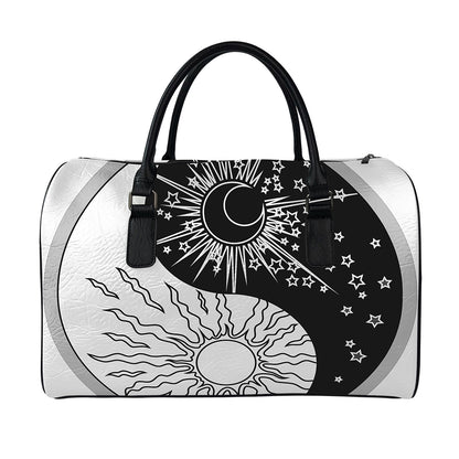 Sun And Moon Yin Yang Print Leather Duffle Bag