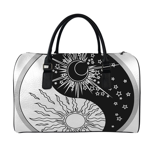 Sun And Moon Yin Yang Print Leather Duffle Bag