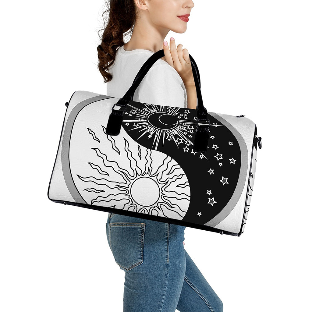 Sun And Moon Yin Yang Print Leather Duffle Bag