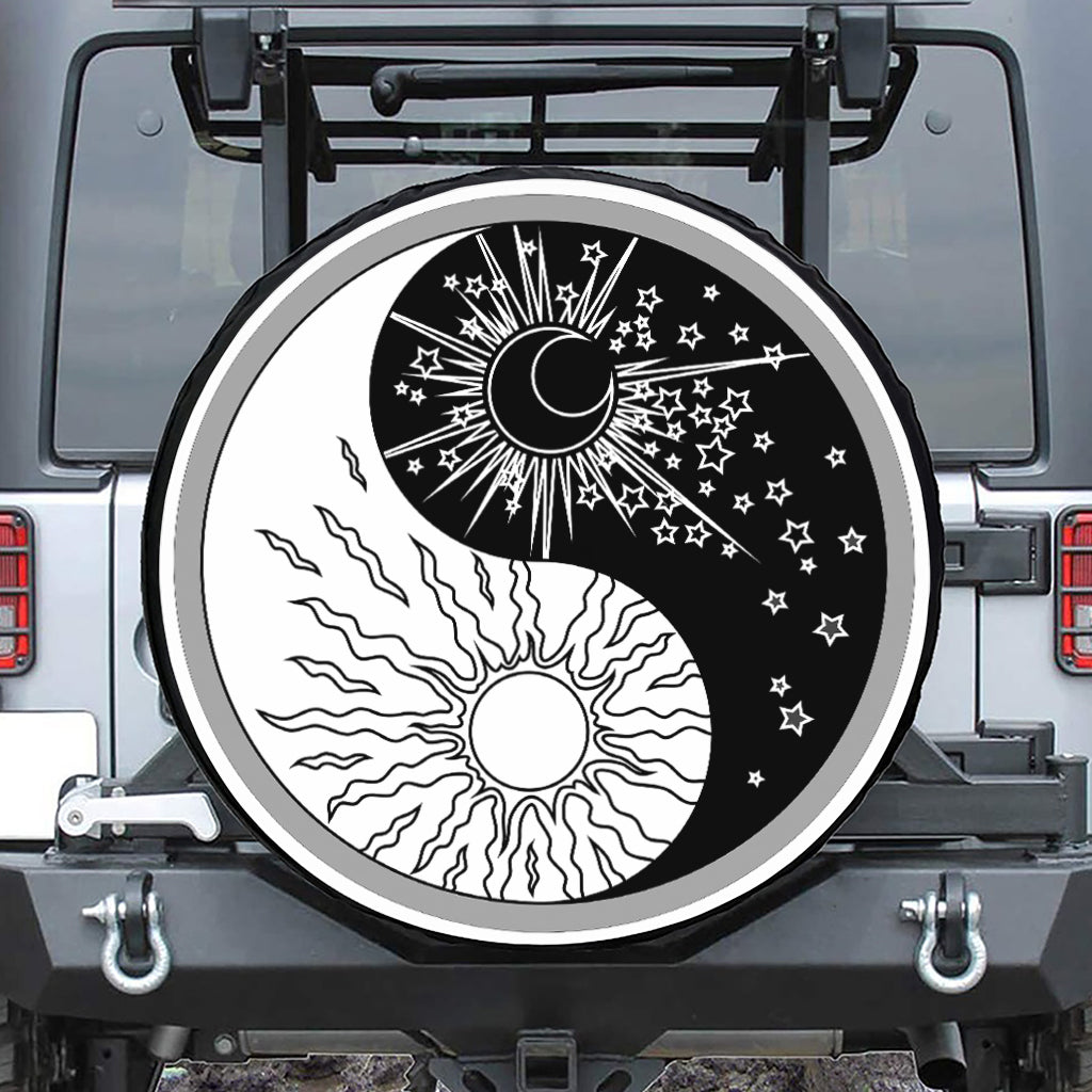 Sun And Moon Yin Yang Print Leather Spare Tire Cover