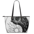 Sun And Moon Yin Yang Print Leather Tote Bag With Zipper