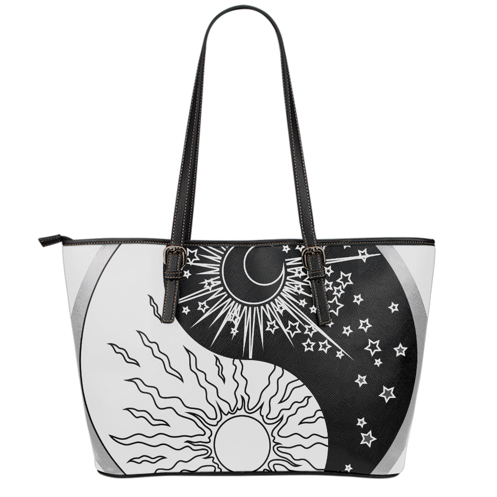 Sun And Moon Yin Yang Print Leather Tote Bag