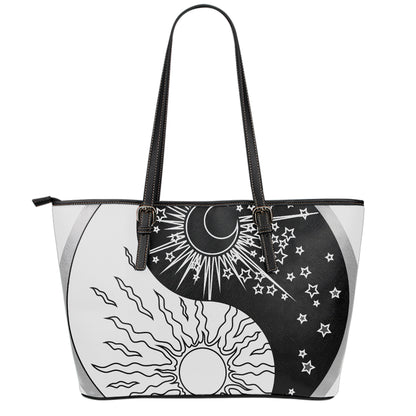 Sun And Moon Yin Yang Print Leather Tote Bag
